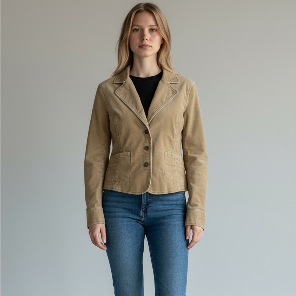 Y2K DKNY Jeans Tan Corduroy Blazer Jacket Women’s Size M Vintage 2000s